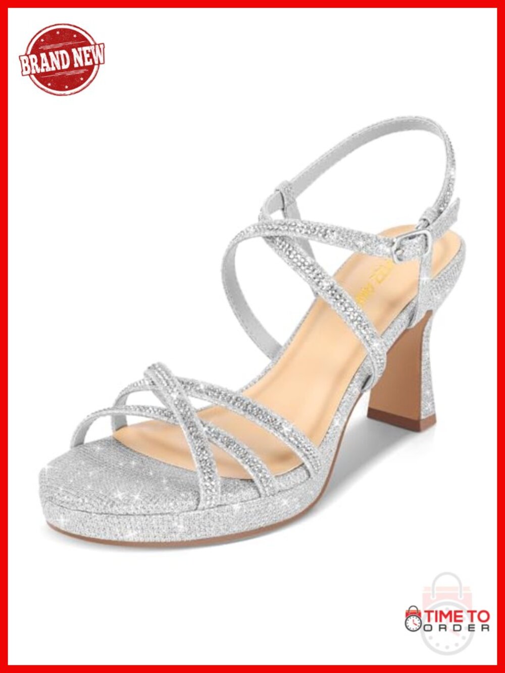 PIZZ ANNU Women's Stellora Platform High Heels Rhinestone Ankle Strap Sandals